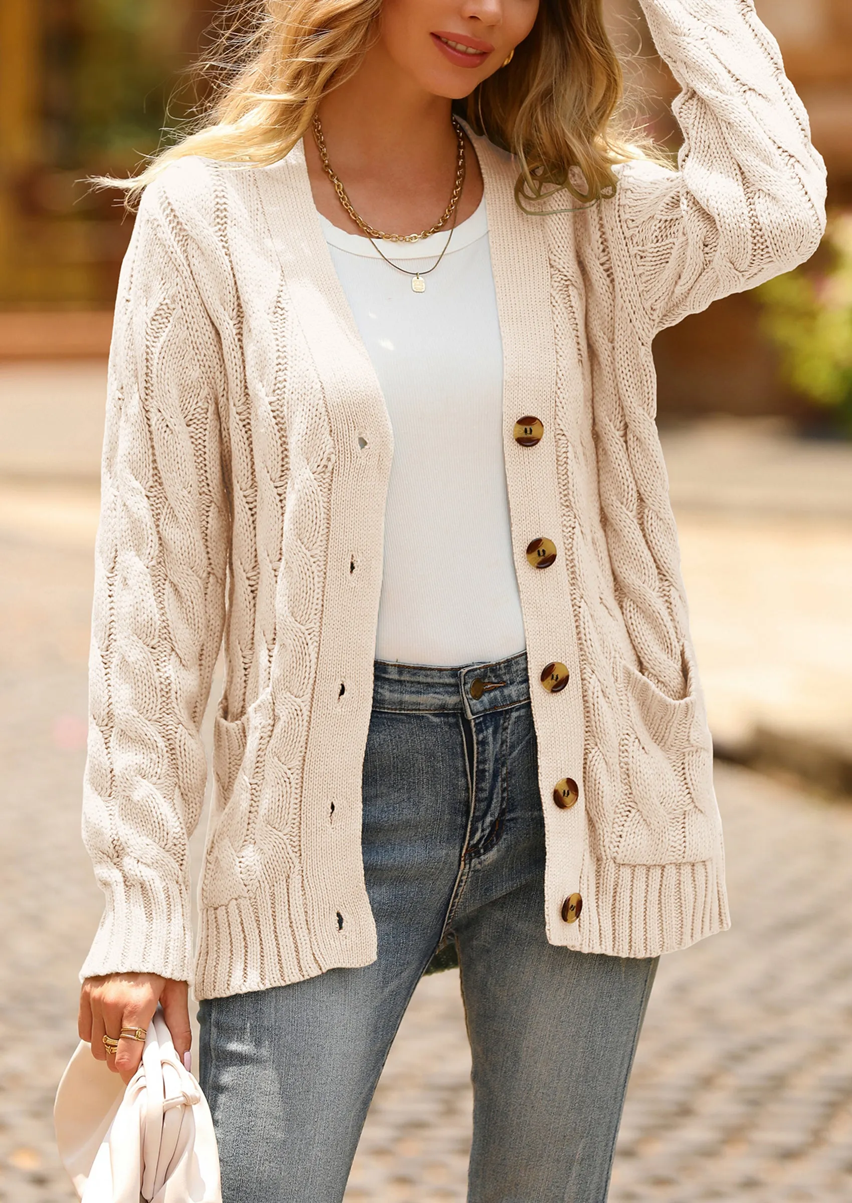 Knitted Solid Color Button Down Chunky Outwear Cardigan