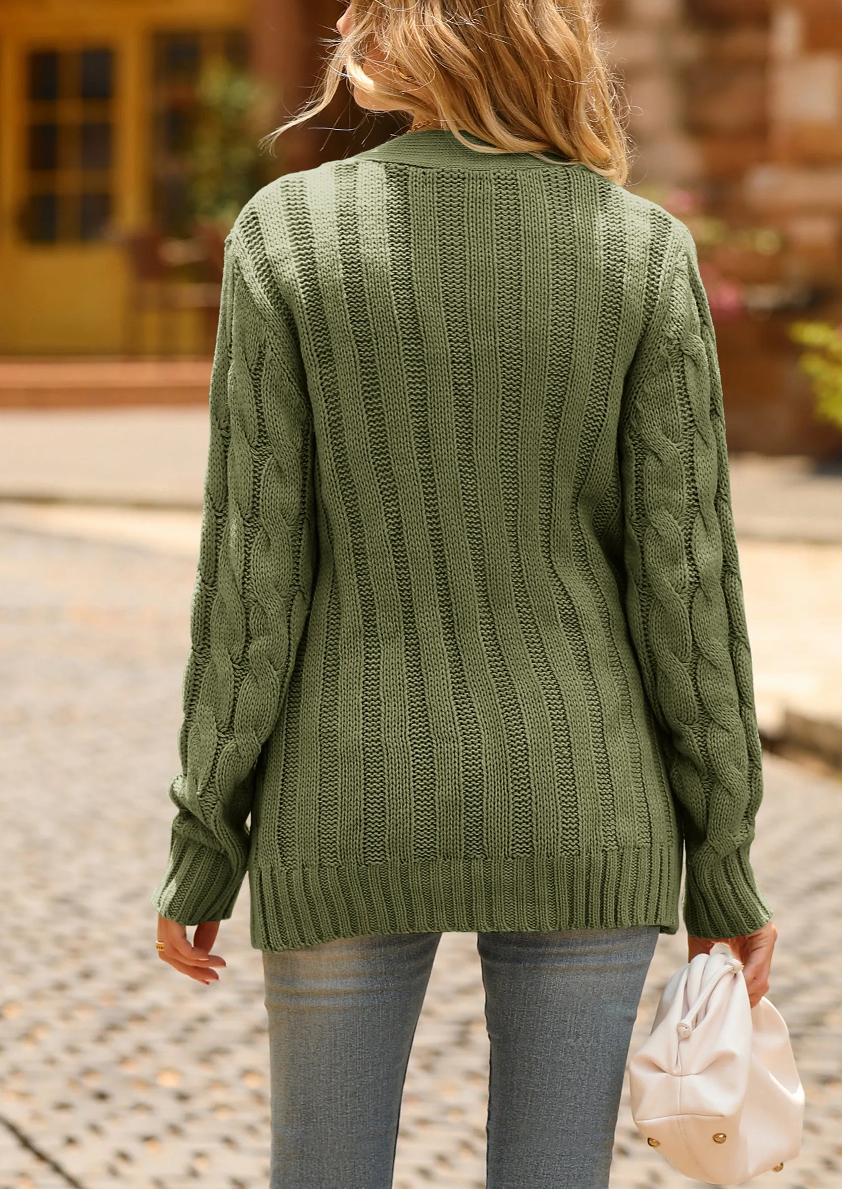 Knitted Solid Color Button Down Chunky Outwear Cardigan