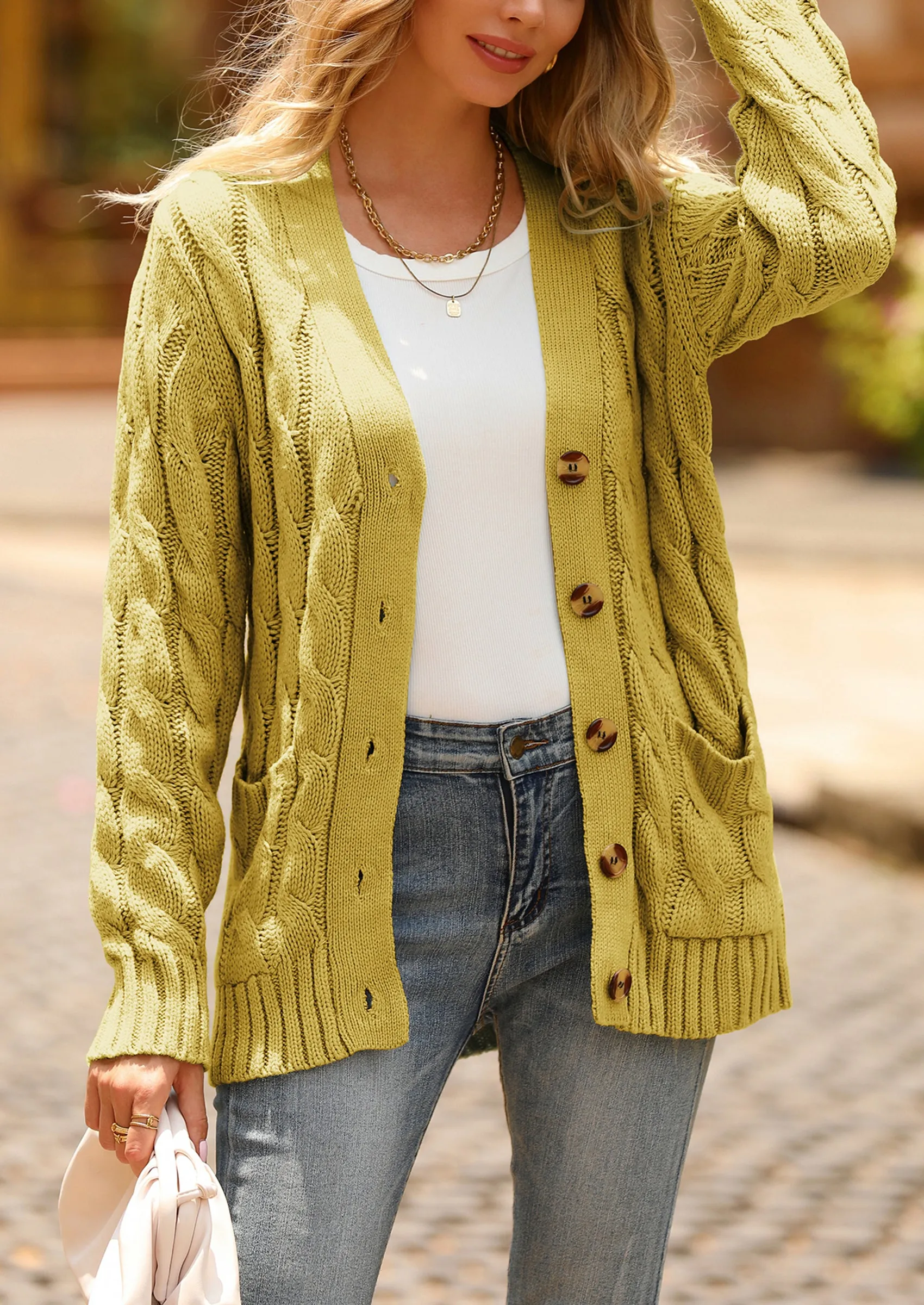 Knitted Solid Color Button Down Chunky Outwear Cardigan
