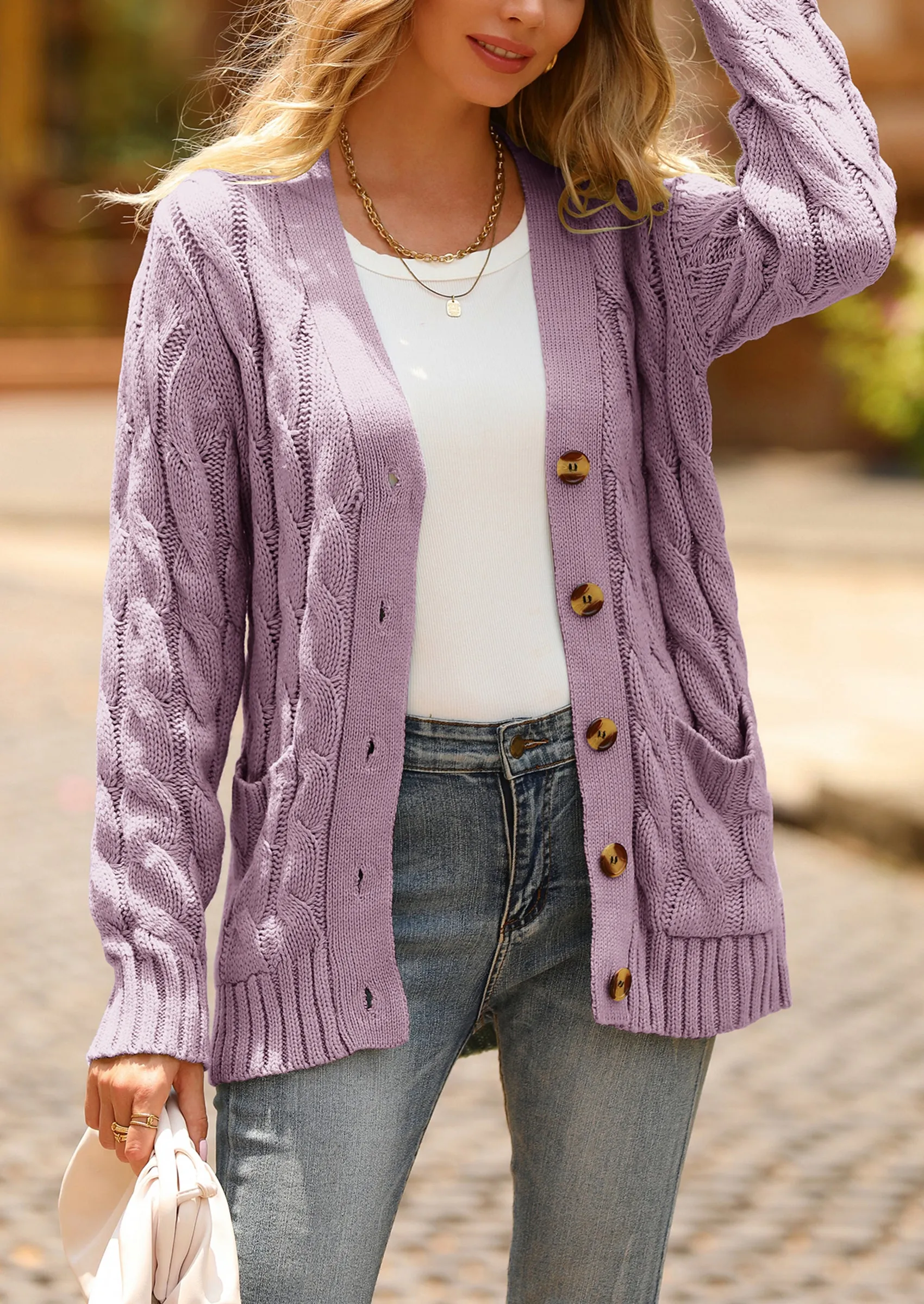 Knitted Solid Color Button Down Chunky Outwear Cardigan