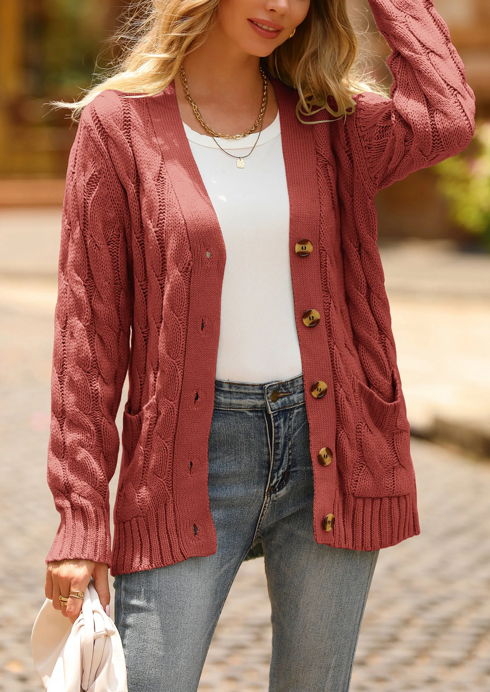 Knitted Solid Color Button Down Chunky Outwear Cardigan