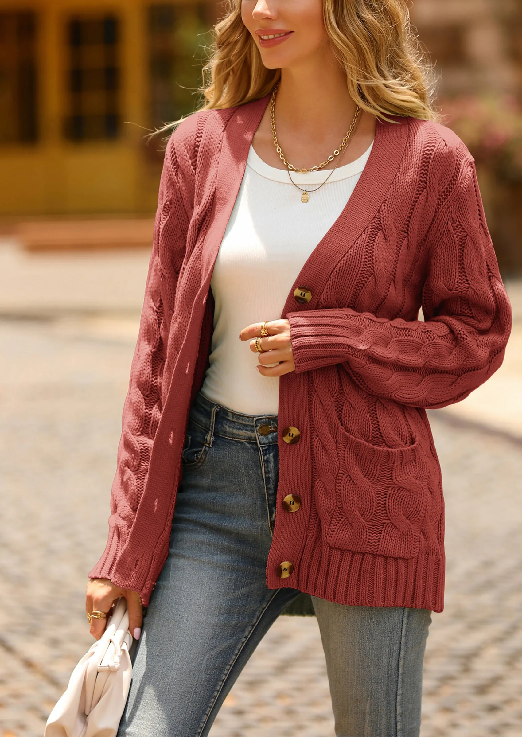 Knitted Solid Color Button Down Chunky Outwear Cardigan