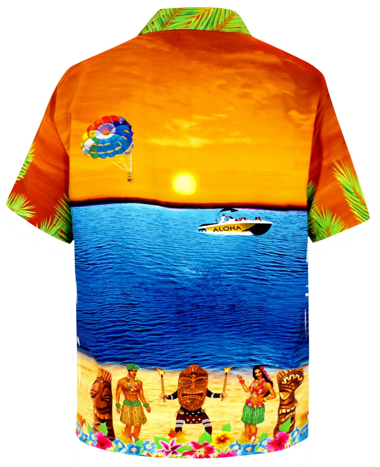 LA LEELA Men Regular Size Beach hawaiian Shirt Aloha Tropical Beach front Pocket Short sleeve Orange