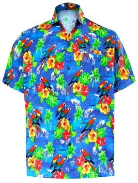 LA LEELA Men's Aloha Hawaiian Shirt Short Sleeve Button Down Casual Beach Party Printed shirt DRT154 Blue