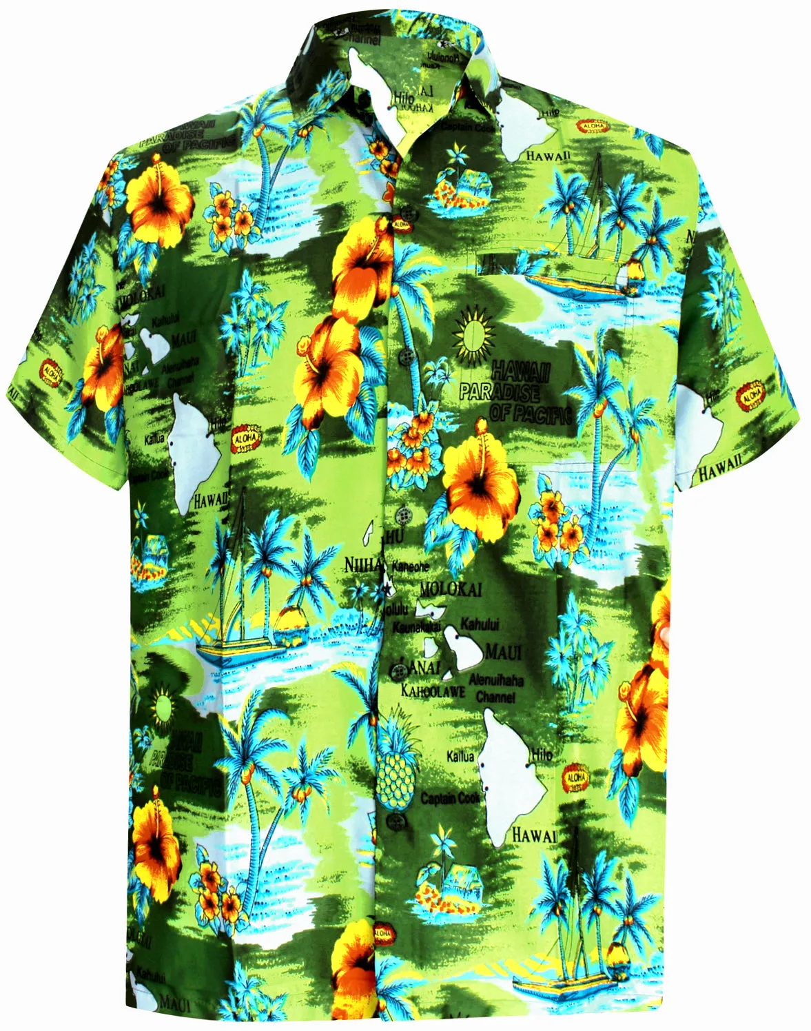 LA LEELA Shirt Casual Button Down Short Sleeve Beach Shirt Men Aloha Pocket shirt Green_AA45