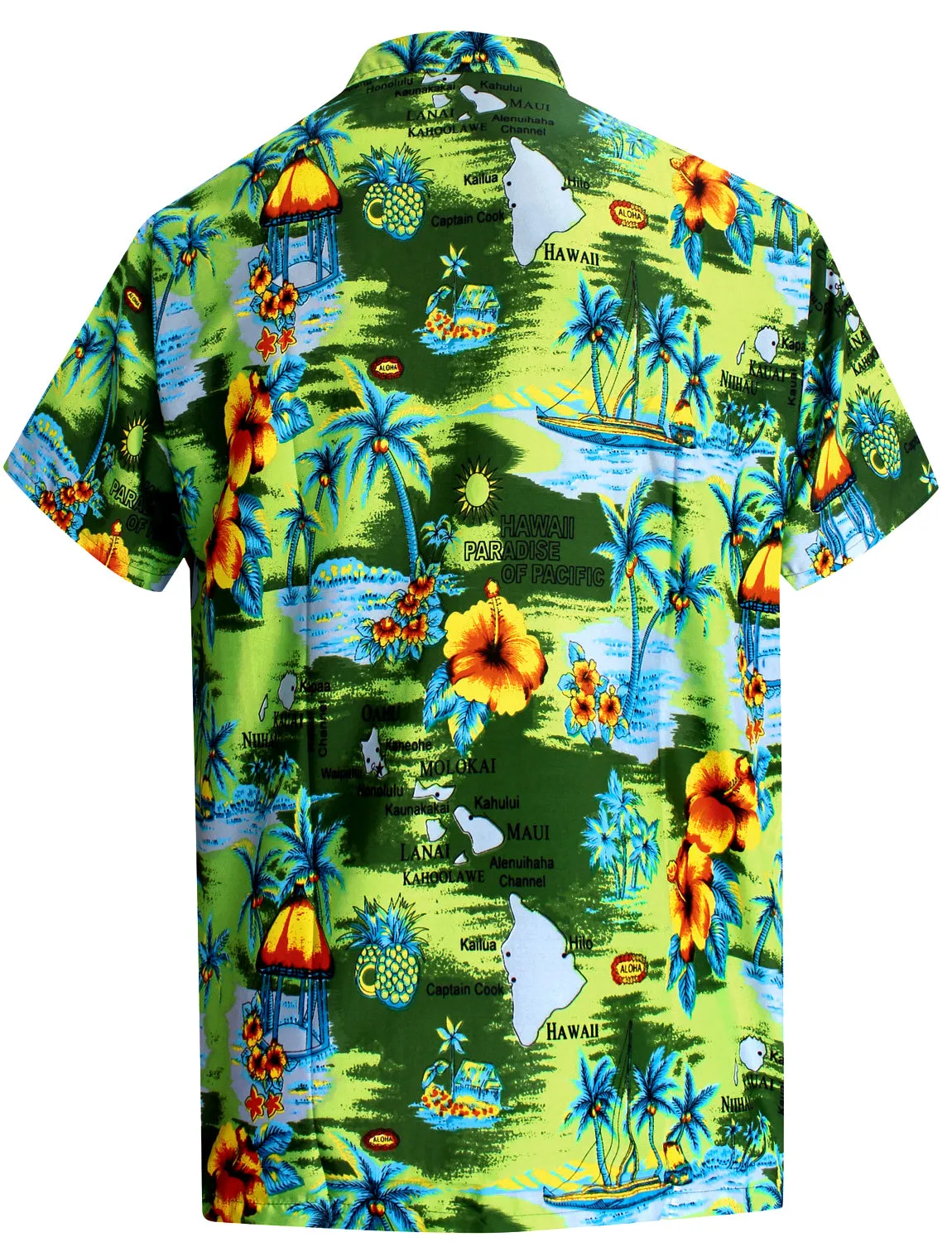 LA LEELA Shirt Casual Button Down Short Sleeve Beach Shirt Men Aloha Pocket shirt Green_AA45