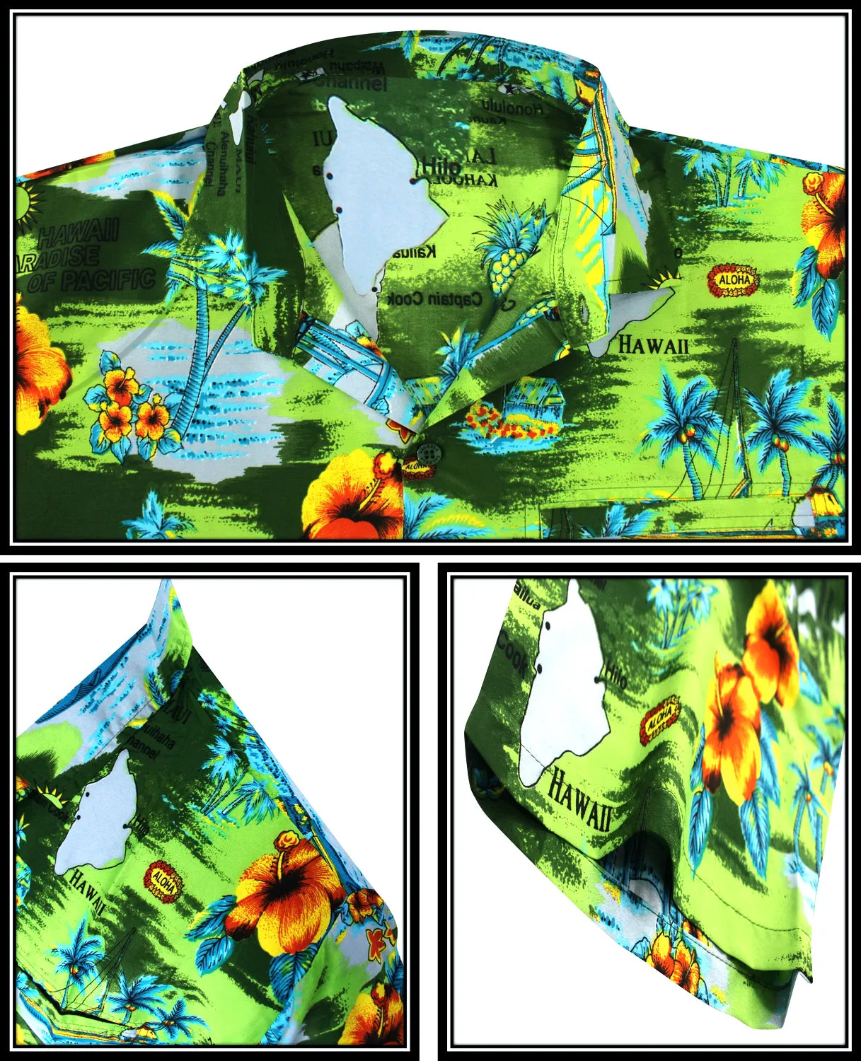 LA LEELA Shirt Casual Button Down Short Sleeve Beach Shirt Men Aloha Pocket shirt Green_AA45