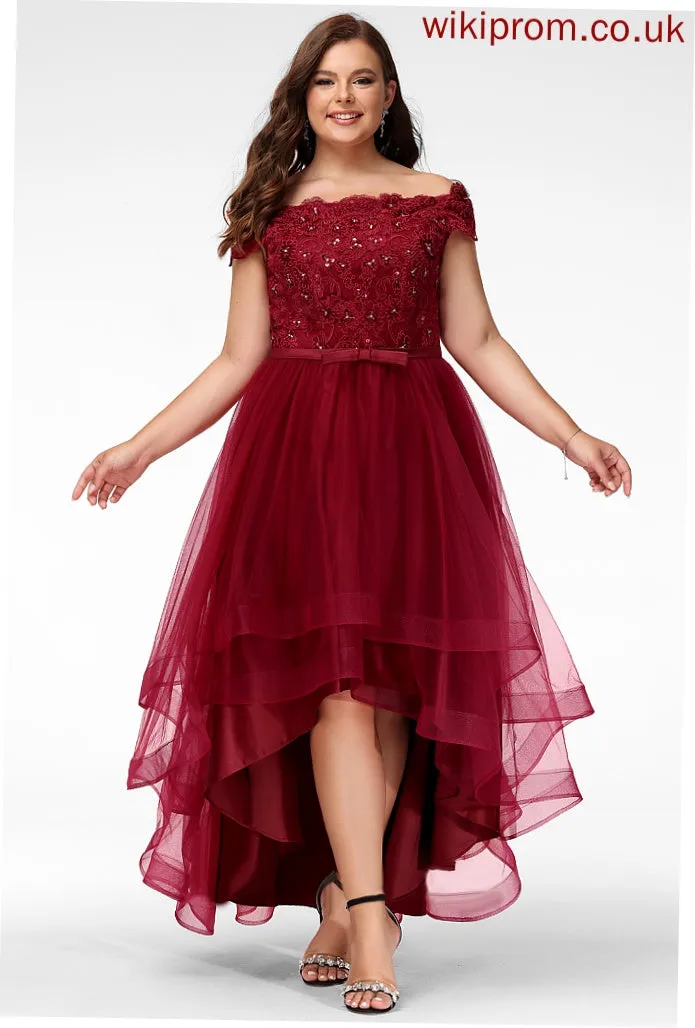 Lace Wedding Dresses Wedding Tulle Off-the-Shoulder Bow(s) With Asymmetrical Sequins A-Line Maggie Dress Beading
