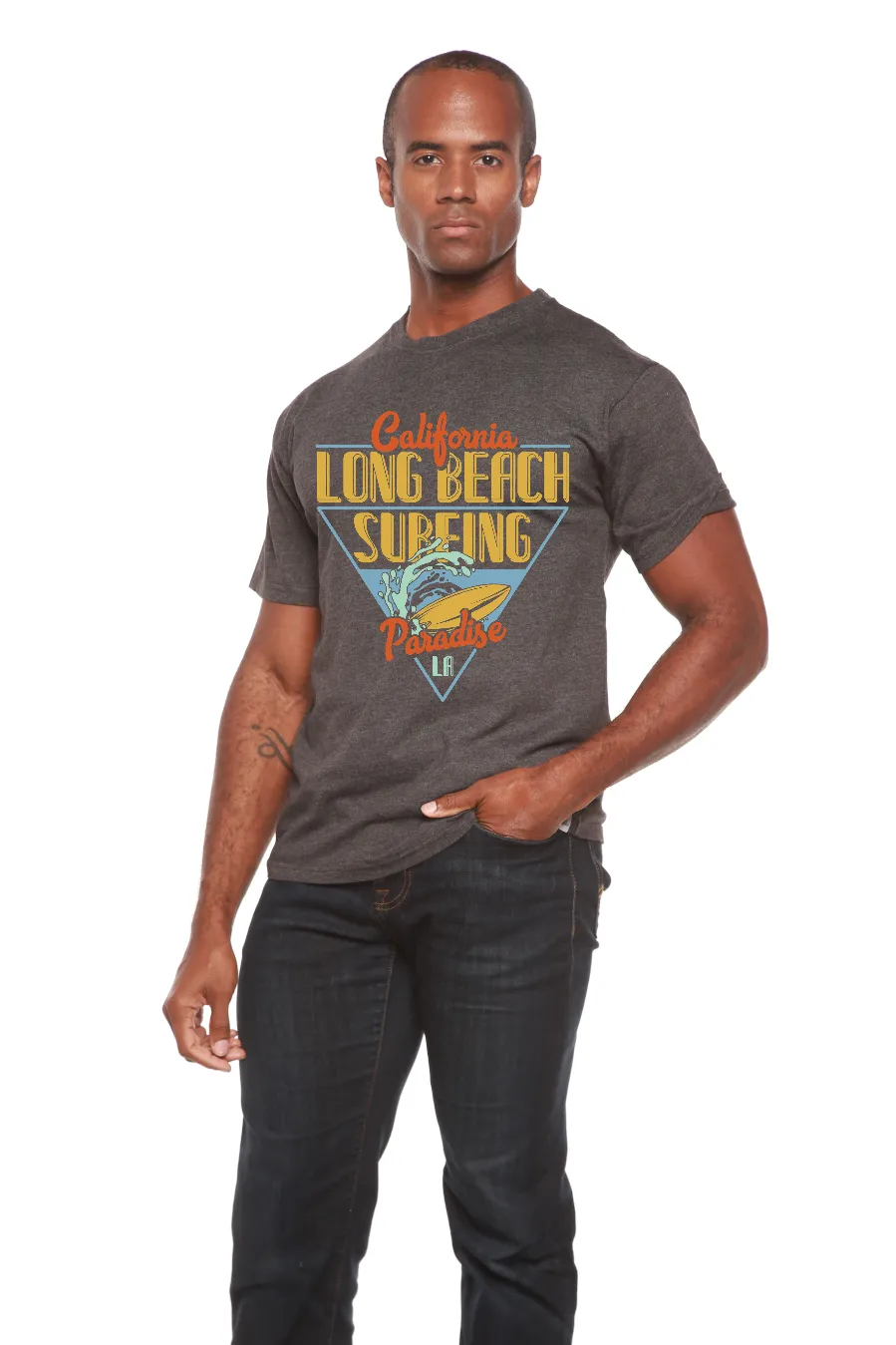 Long Beach Surfing Printed Men's Bamboo Viscose/Organic Cotton Short Sleeve Graphic T-Shirt