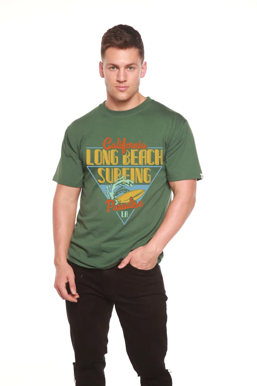 Long Beach Surfing Printed Men's Bamboo Viscose/Organic Cotton Short Sleeve Graphic T-Shirt