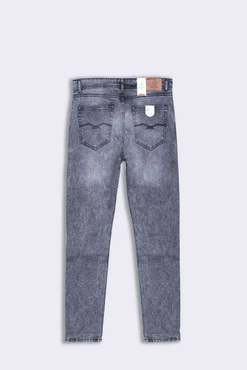 Men Grey Comfort Fit Light Acid Wash Jean