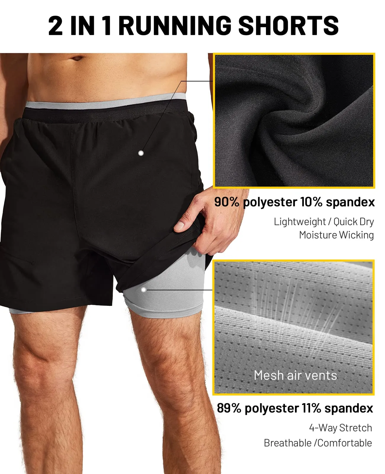 Men's 2 in 1 Running Shorts 5"
