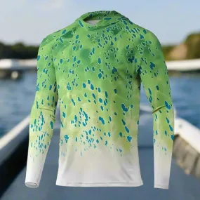 Men's Long Sleeve Hooded Fishing Shirts UPF50  Green Mahi Mahi
