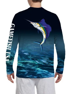 Men's UPF 50 Long Sleeve All Over Print Performance Fishing Shirt Sailfish
