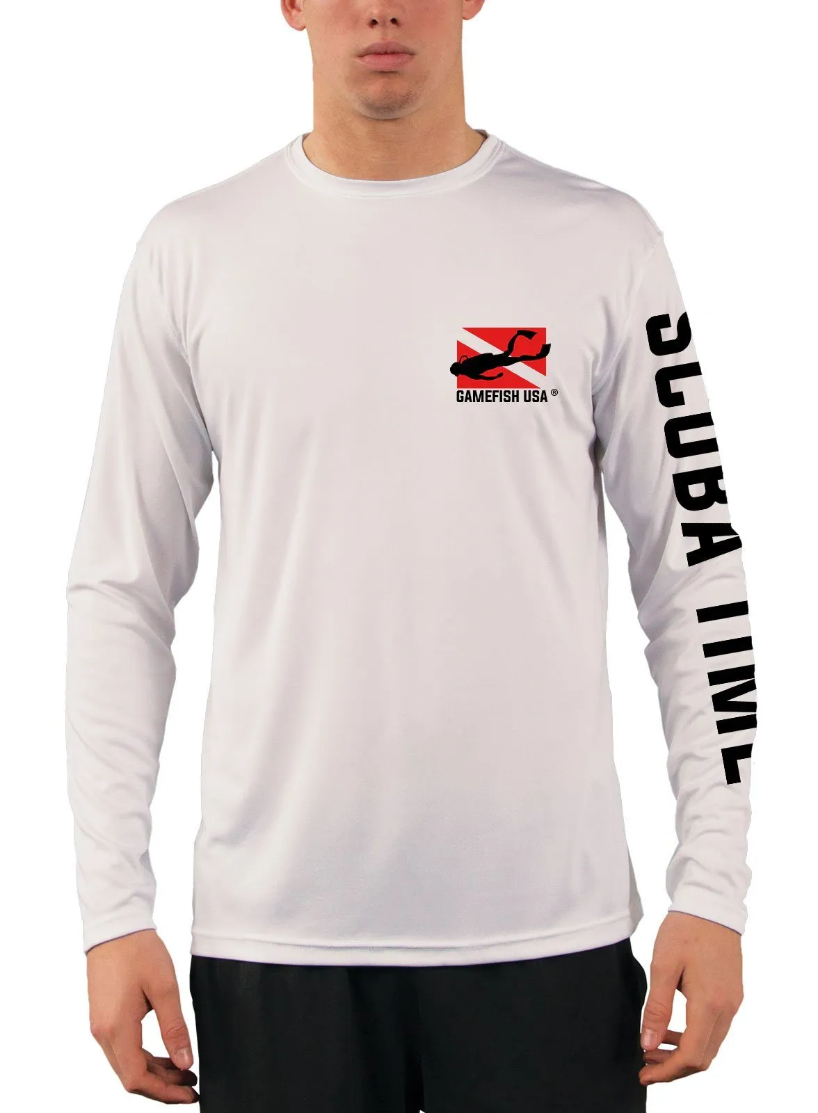 Men's UPF 50 Long Sleeve Microfiber Moisture Wicking Performance Fishing Shirt Scuba Flag