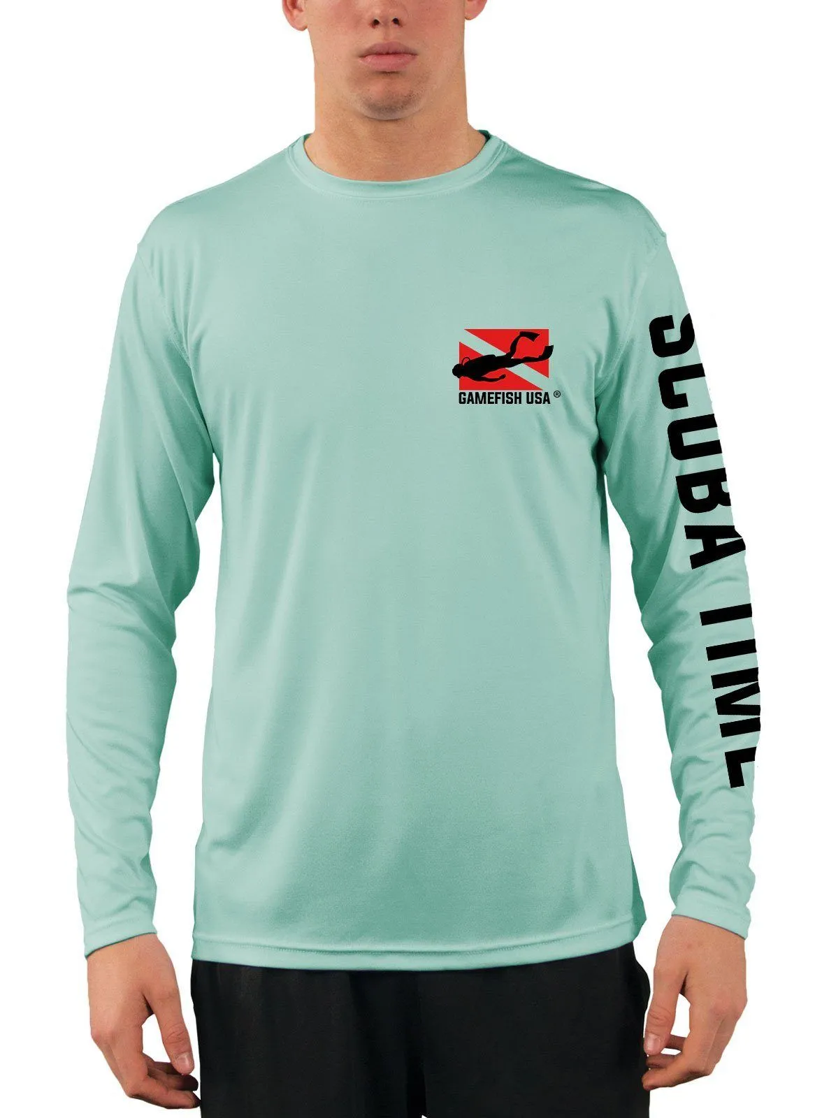 Men's UPF 50 Long Sleeve Microfiber Moisture Wicking Performance Fishing Shirt Scuba Flag
