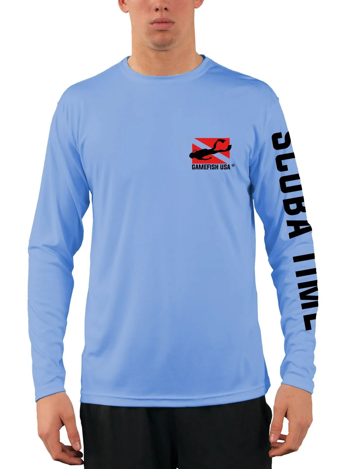 Men's UPF 50 Long Sleeve Microfiber Moisture Wicking Performance Fishing Shirt Scuba Flag