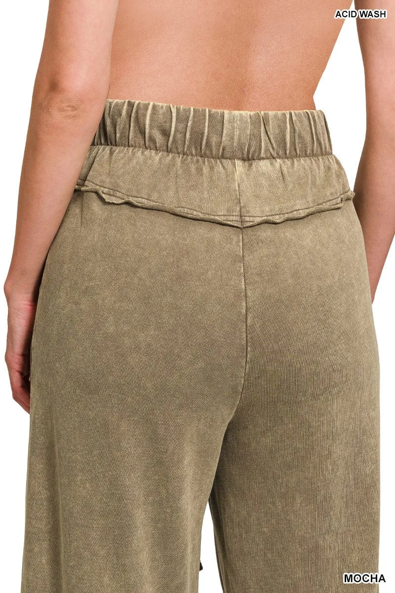 MOCHA EXPOSED-SEAM FLARE HEM PANTS WITH POCKETS