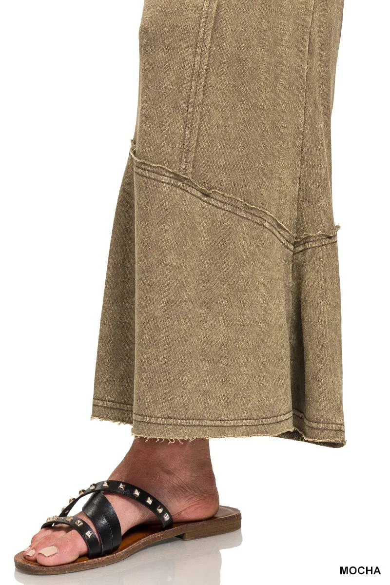MOCHA EXPOSED-SEAM FLARE HEM PANTS WITH POCKETS