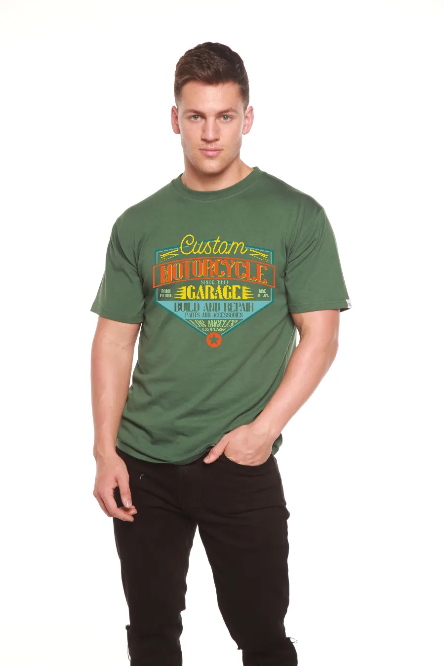 Motorcycle Garage Men's Bamboo Viscose/Organic Cotton Short Sleeve Graphic T-Shirt