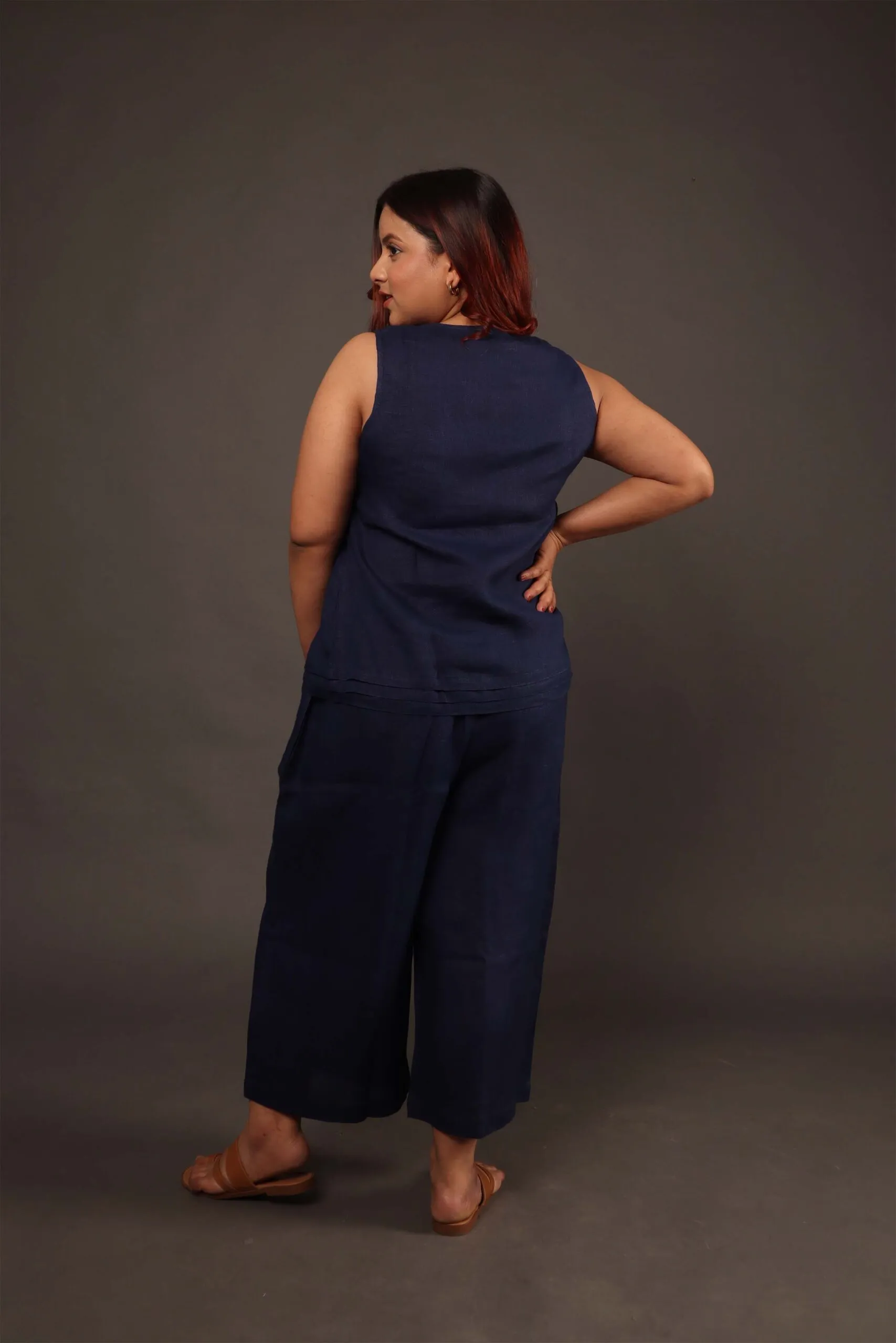 Navy Blue Cropped Wide Leg Pants