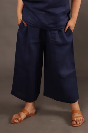 Navy Blue Cropped Wide Leg Pants