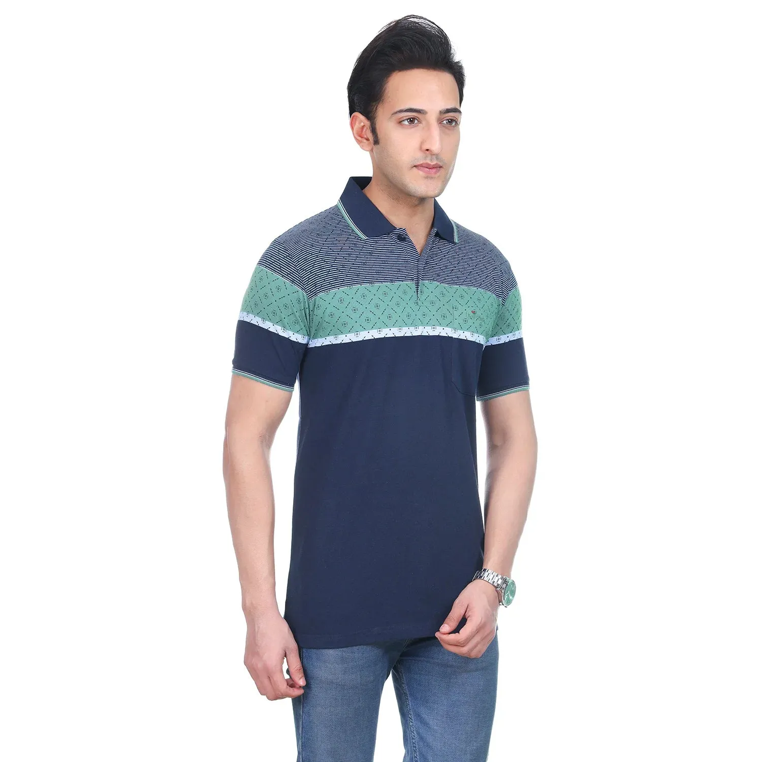 Navy Wave Pocket Polo T-shirt