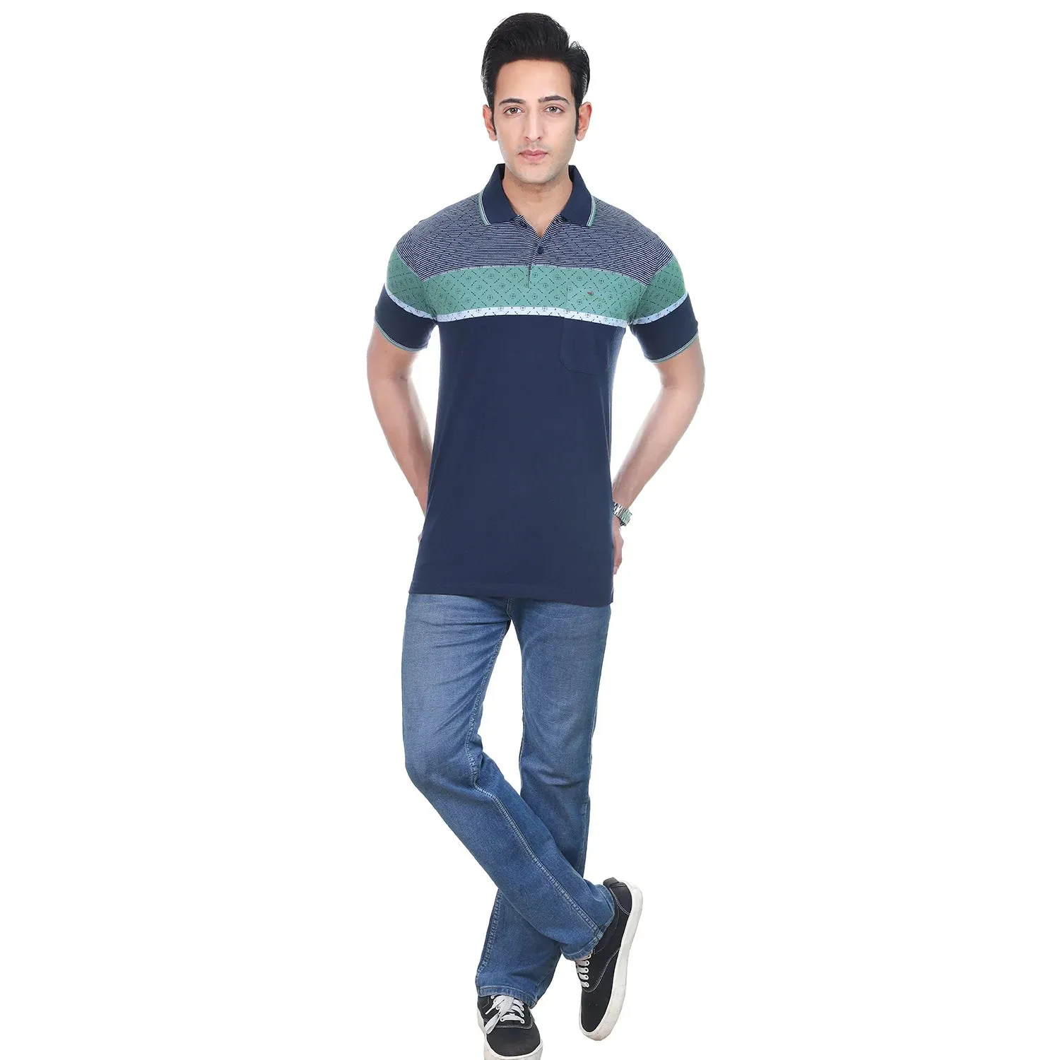 Navy Wave Pocket Polo T-shirt