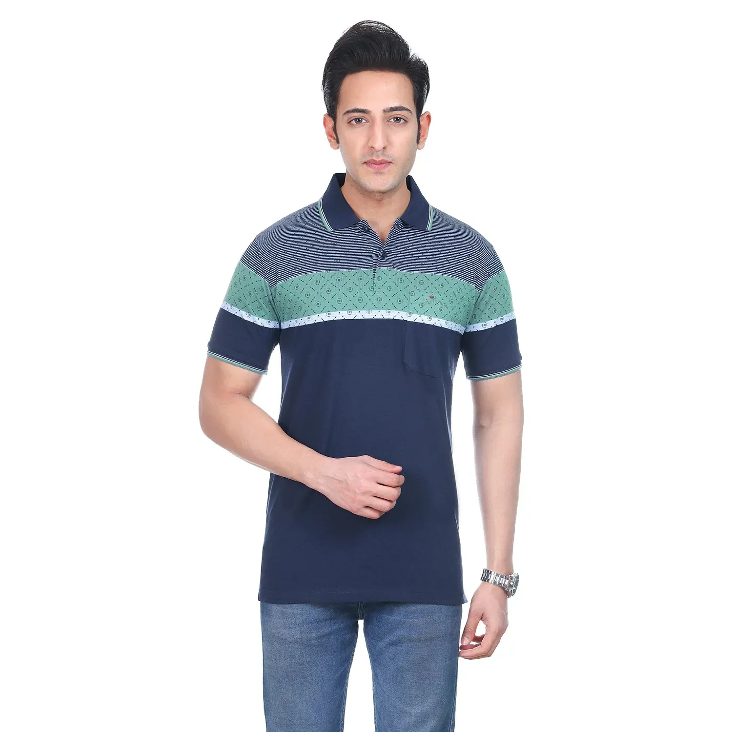 Navy Wave Pocket Polo T-shirt