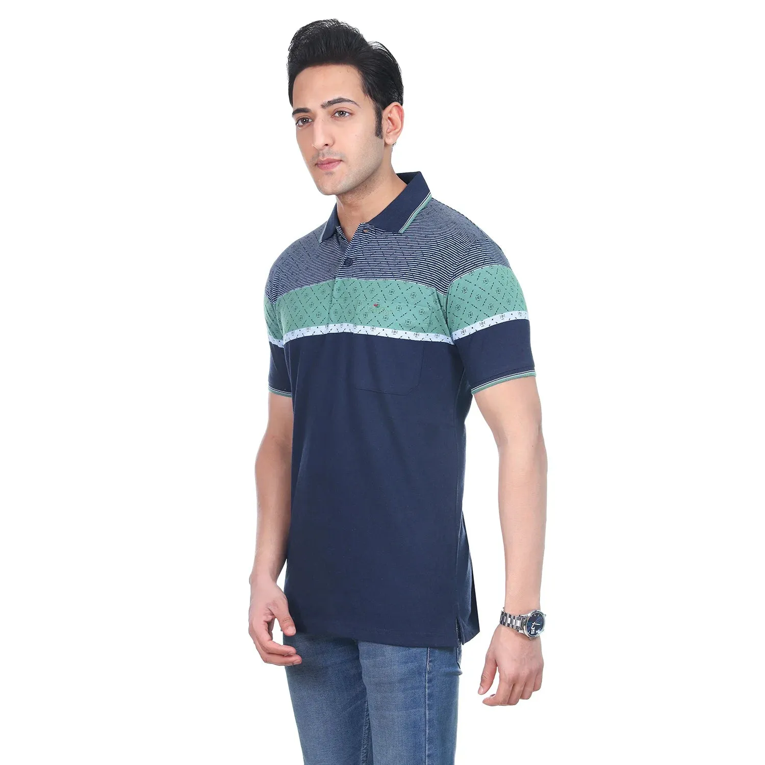 Navy Wave Pocket Polo T-shirt