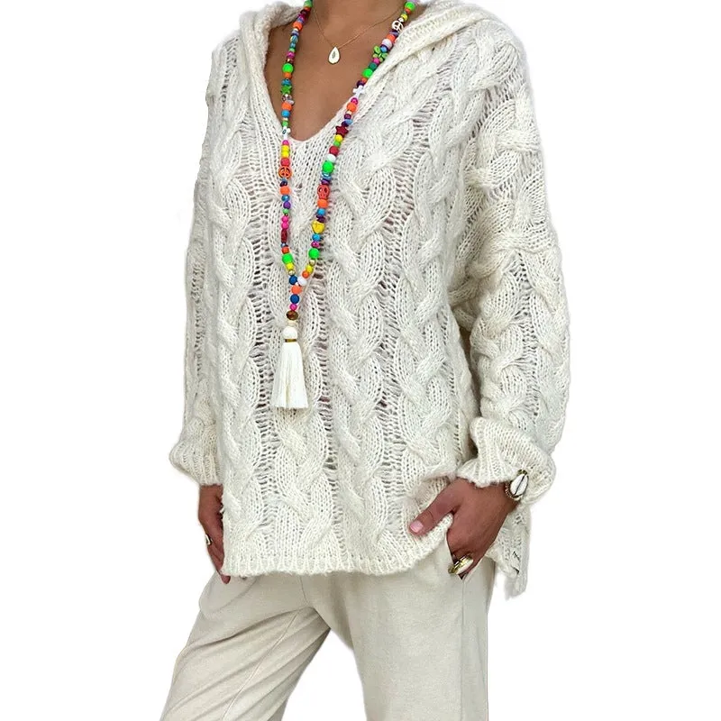 Popular Solid Pullover Color Twist Knitted Hoodie