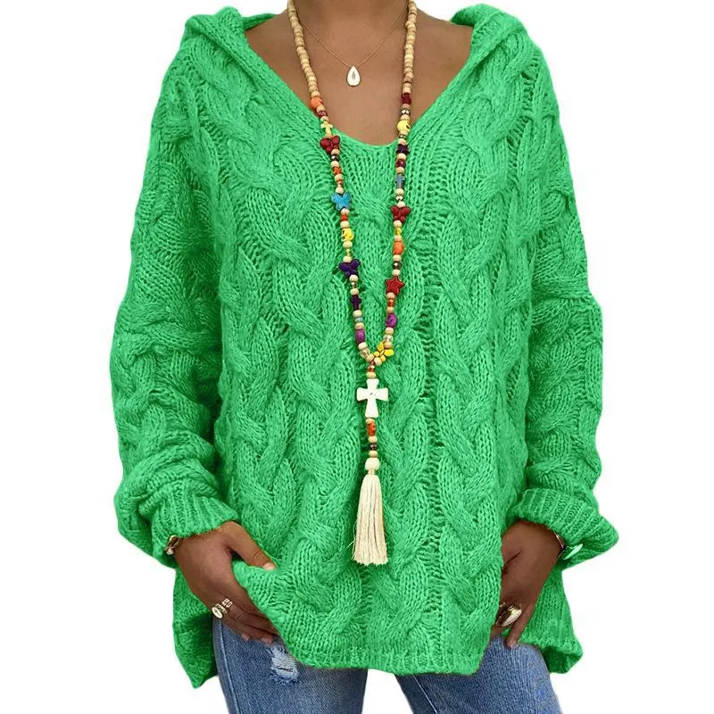 Popular Solid Pullover Color Twist Knitted Hoodie