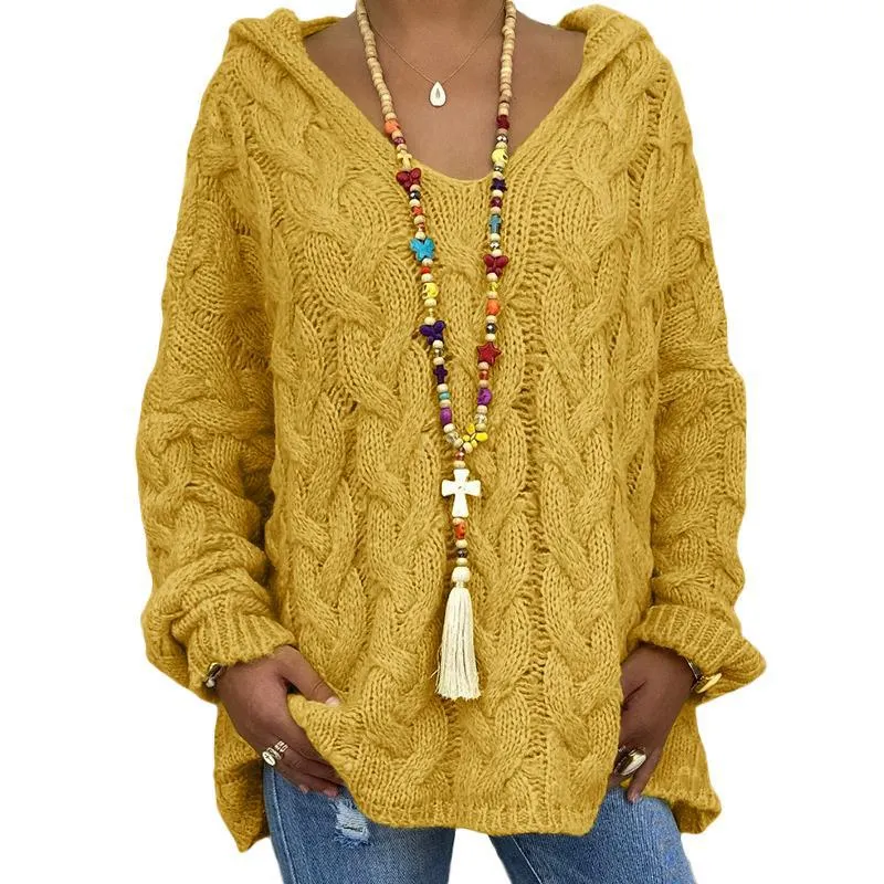 Popular Solid Pullover Color Twist Knitted Hoodie