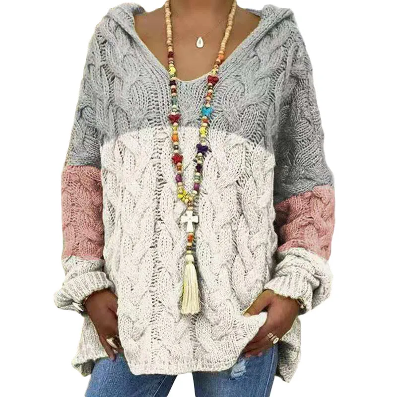 Popular Solid Pullover Color Twist Knitted Hoodie