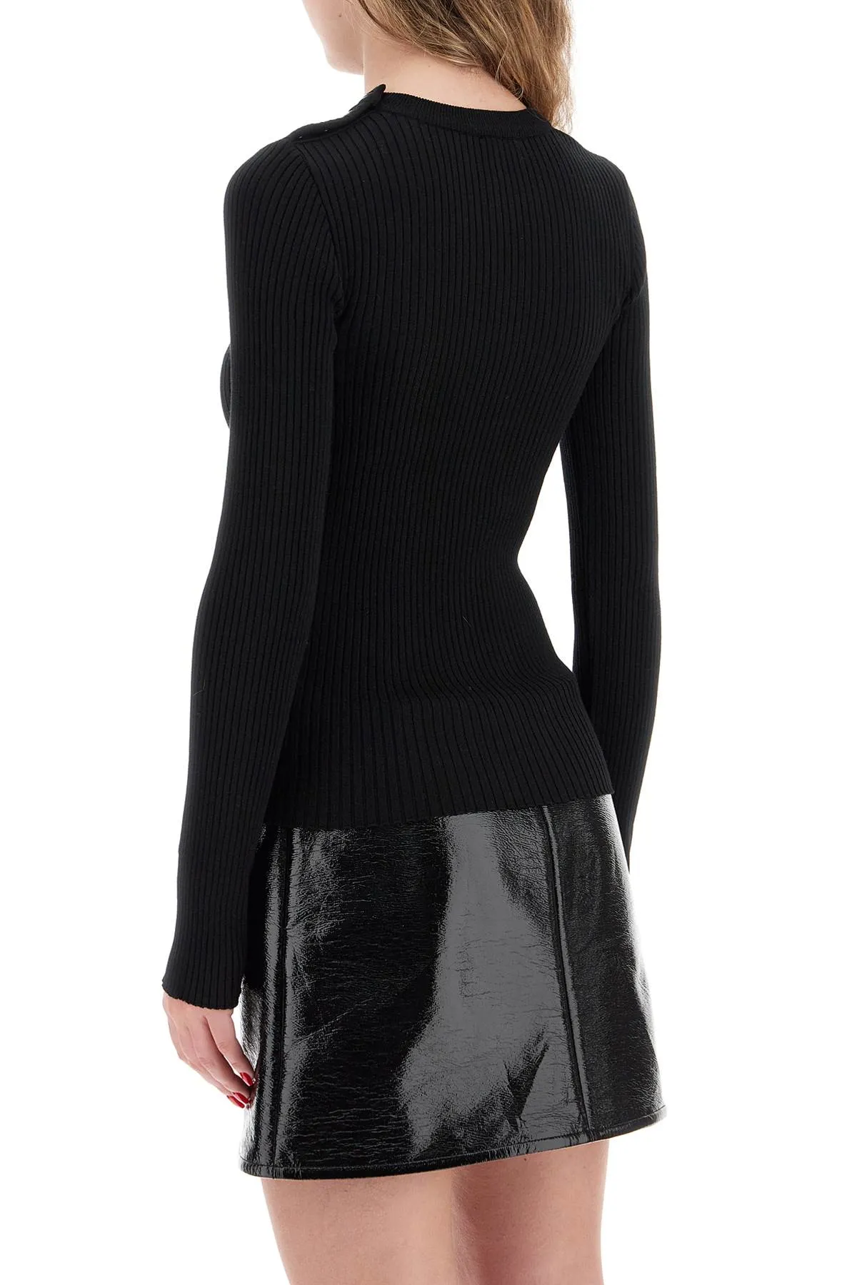 'ribbed stretch knit pullover sweater VESMPU187FI0001 BLACK