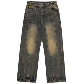 Structured Acid Wash Straight Leg Denim Jeans