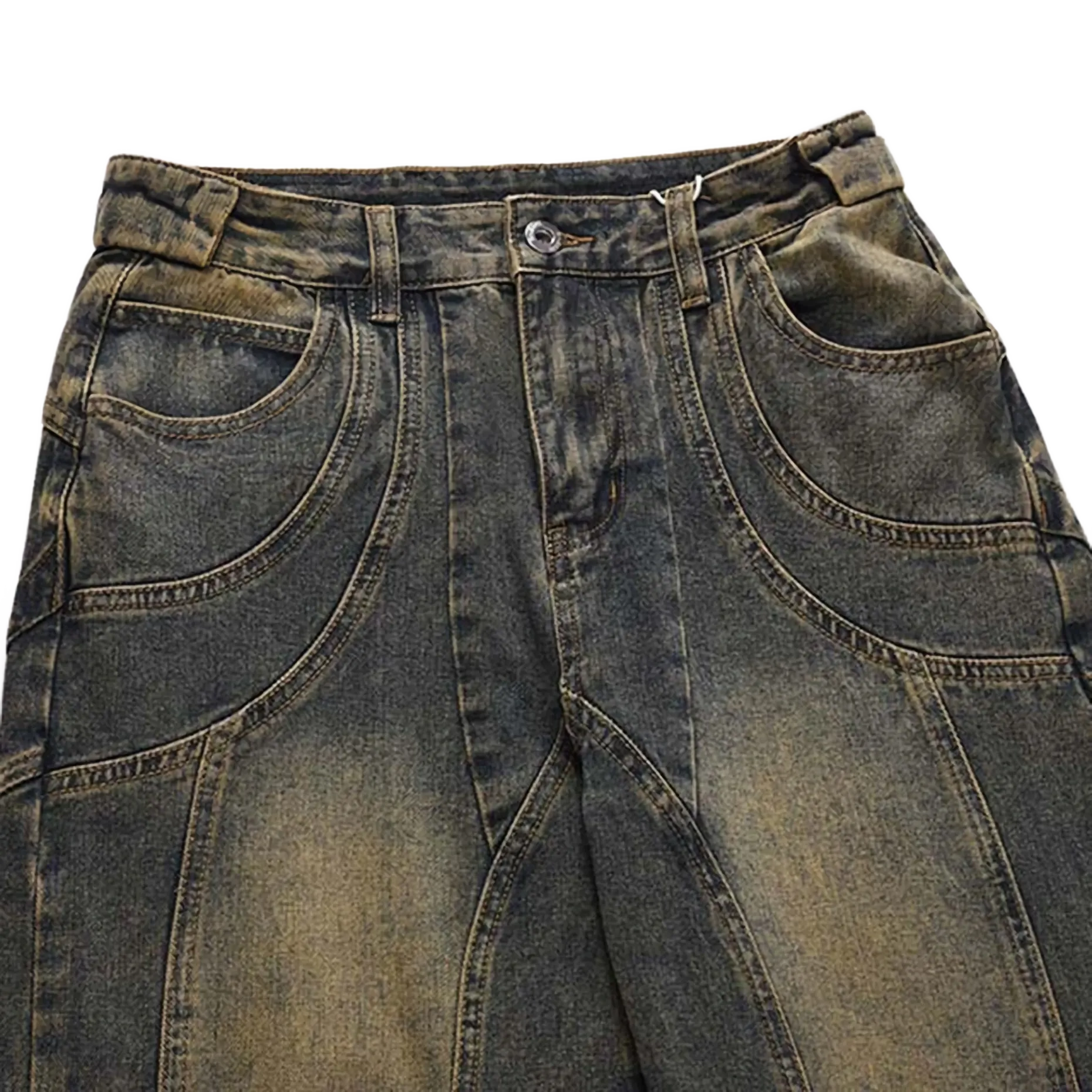 Structured Acid Wash Straight Leg Denim Jeans