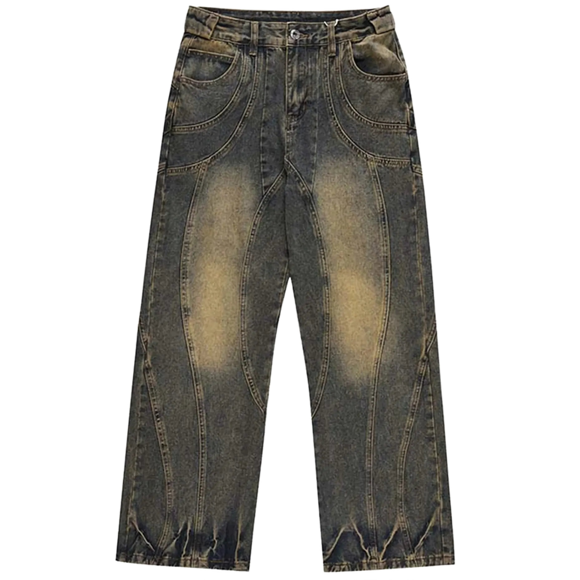 Structured Acid Wash Straight Leg Denim Jeans