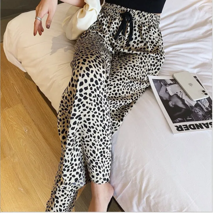Thailand Hot Selling Popular Leopard Stripes Casual All-Matching Wide Leg Long Women INS Pants