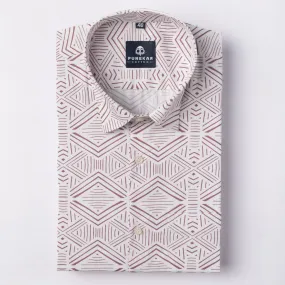 White Maroon Color Kaleida Printed Shirt For Men