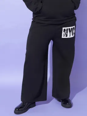 Women Black Fleece Nyc Track Pants