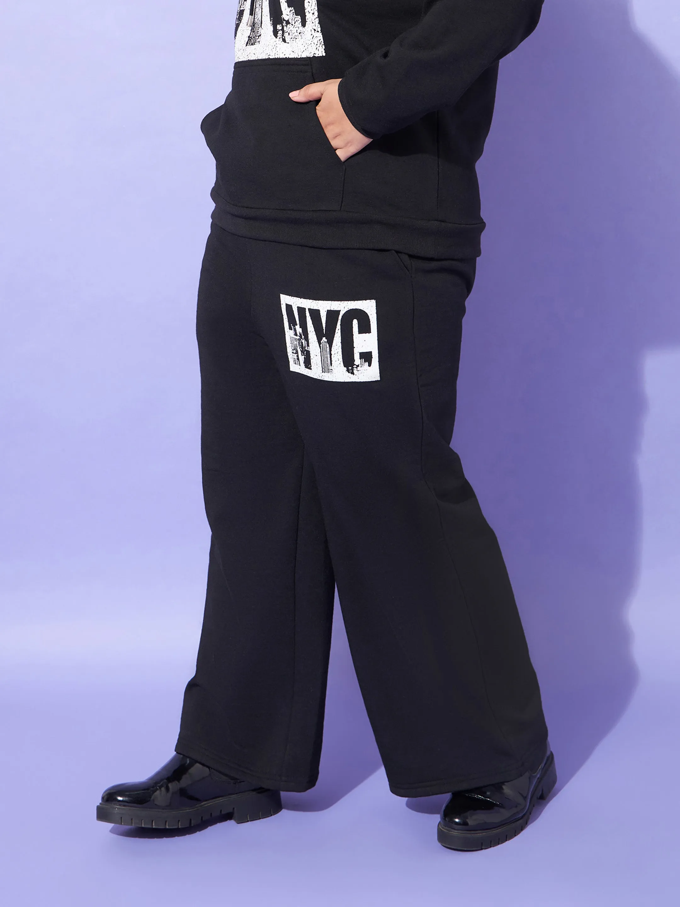 Women Black Fleece Nyc Track Pants