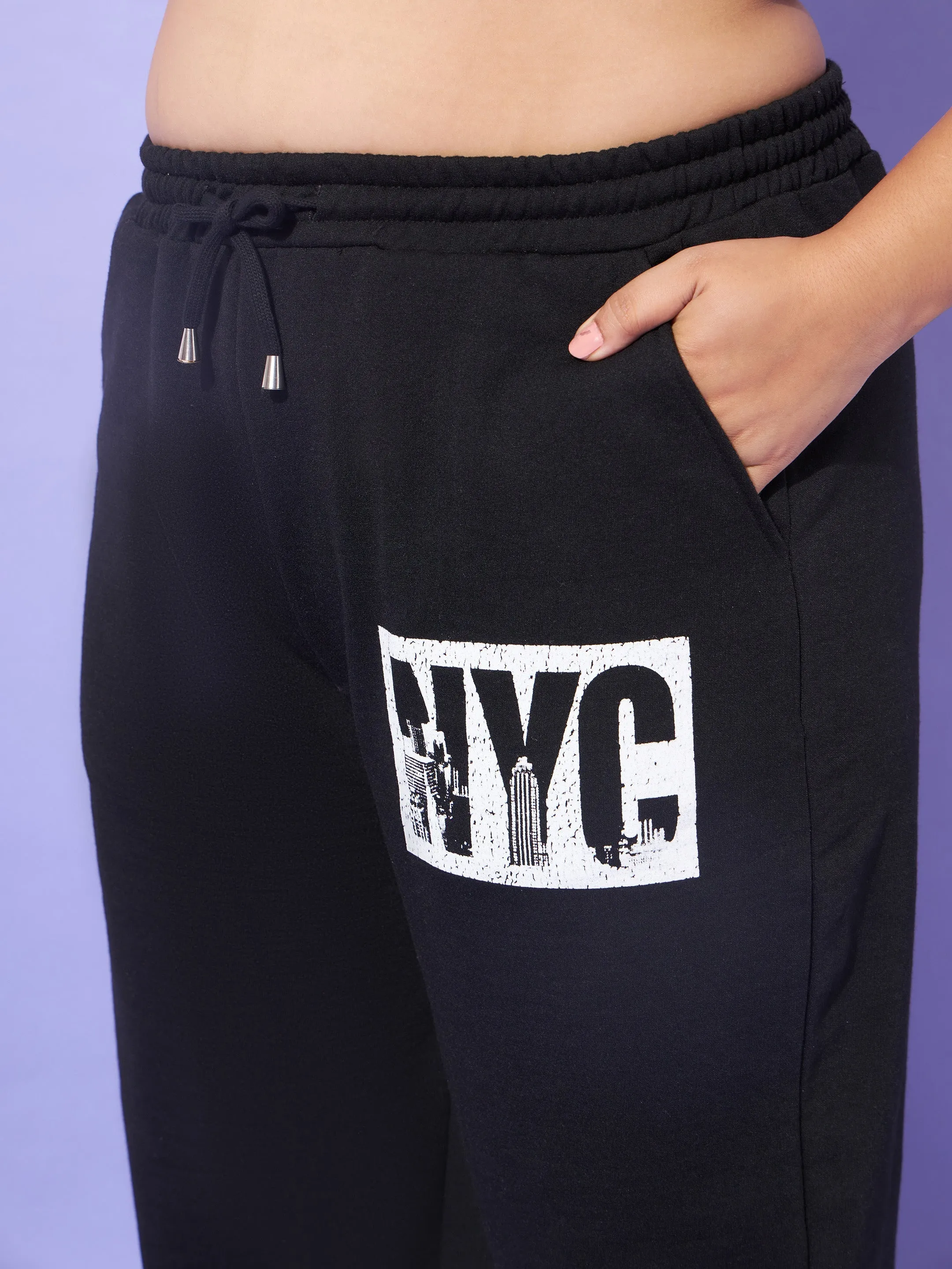 Women Black Fleece Nyc Track Pants