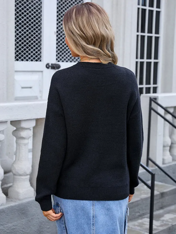 Women's Contrast Bow Long Sleeve Sweater