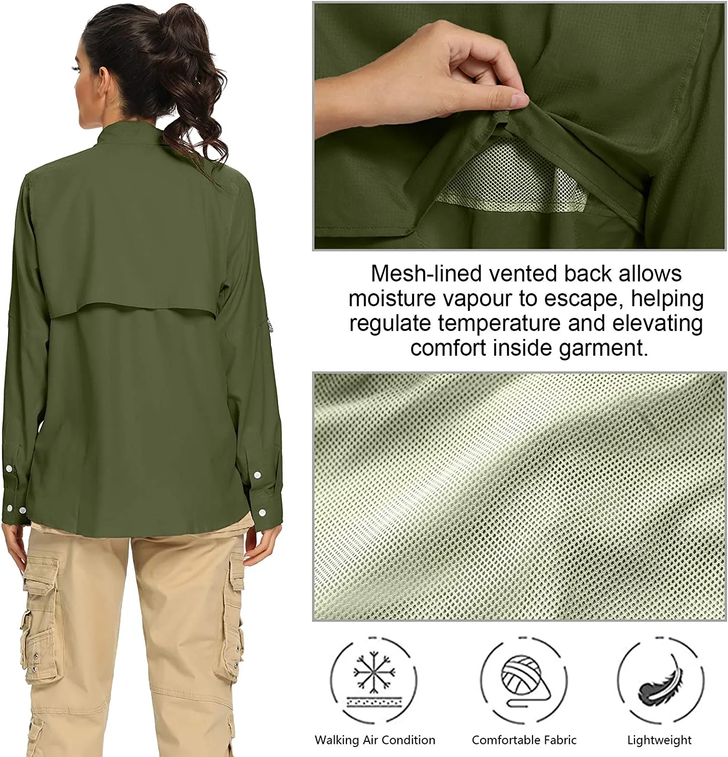 Women's UPF 50  UV Sun Protection Safari Shirt, Long Sleeve