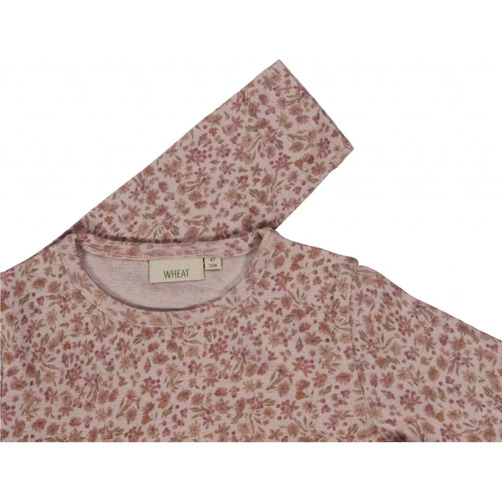 Wool T-Shirt LS - powder flowers