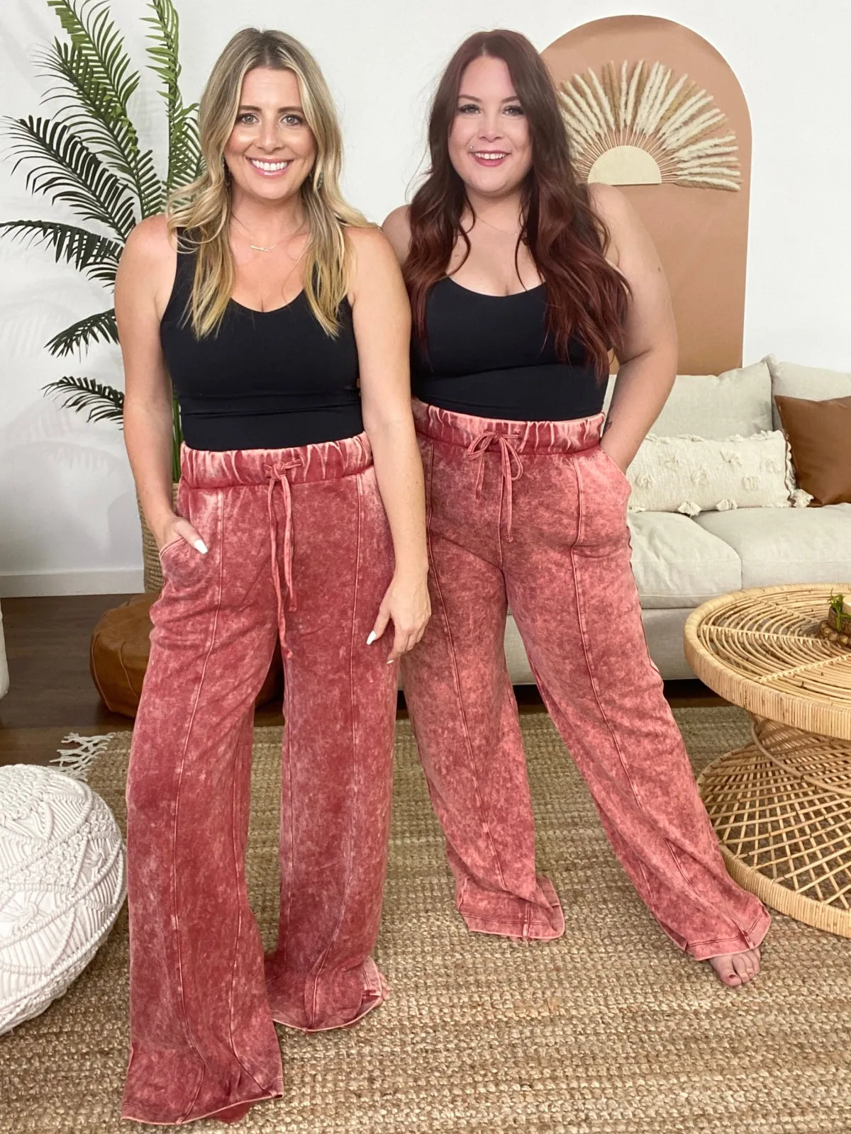 Zenana Cool Acid Wash Wide Leg Pants