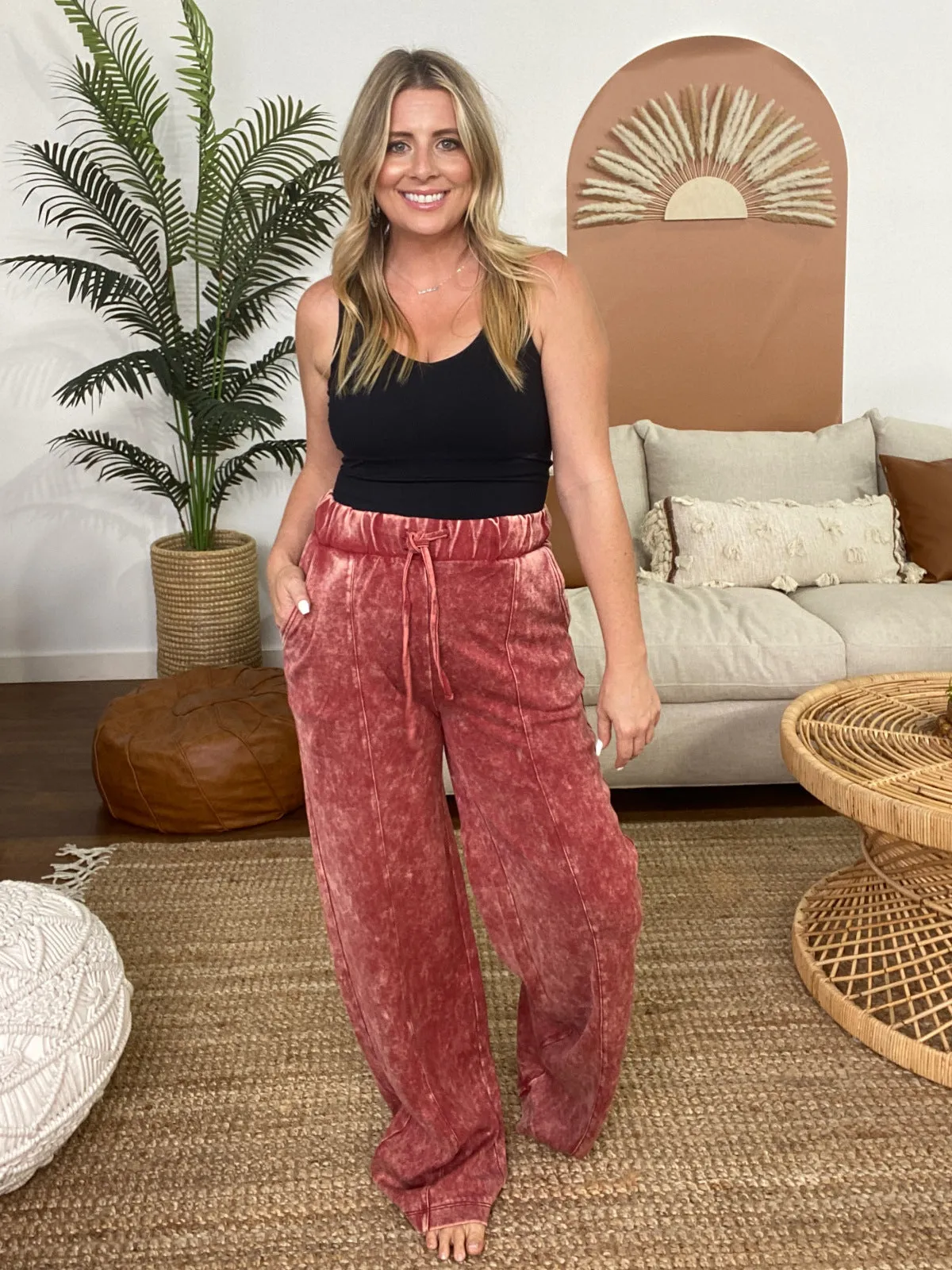 Zenana Cool Acid Wash Wide Leg Pants