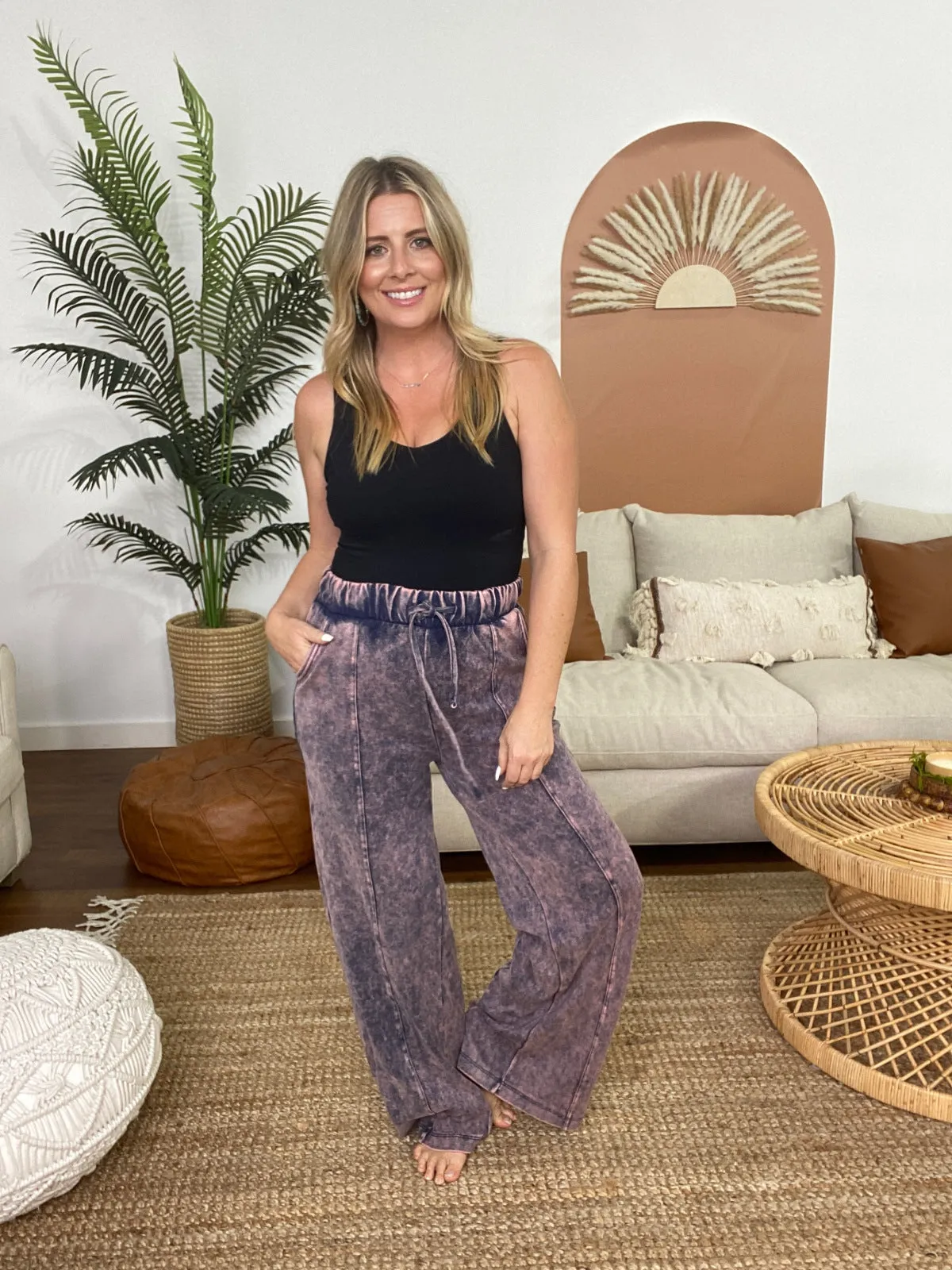 Zenana Cool Acid Wash Wide Leg Pants
