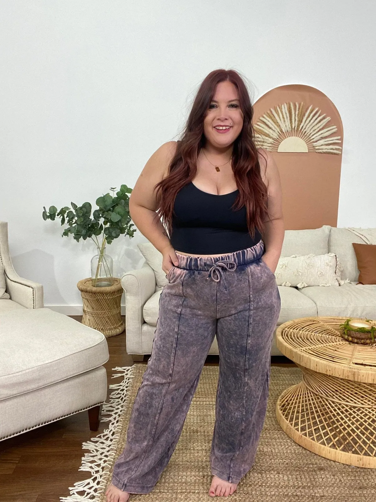 Zenana Cool Acid Wash Wide Leg Pants